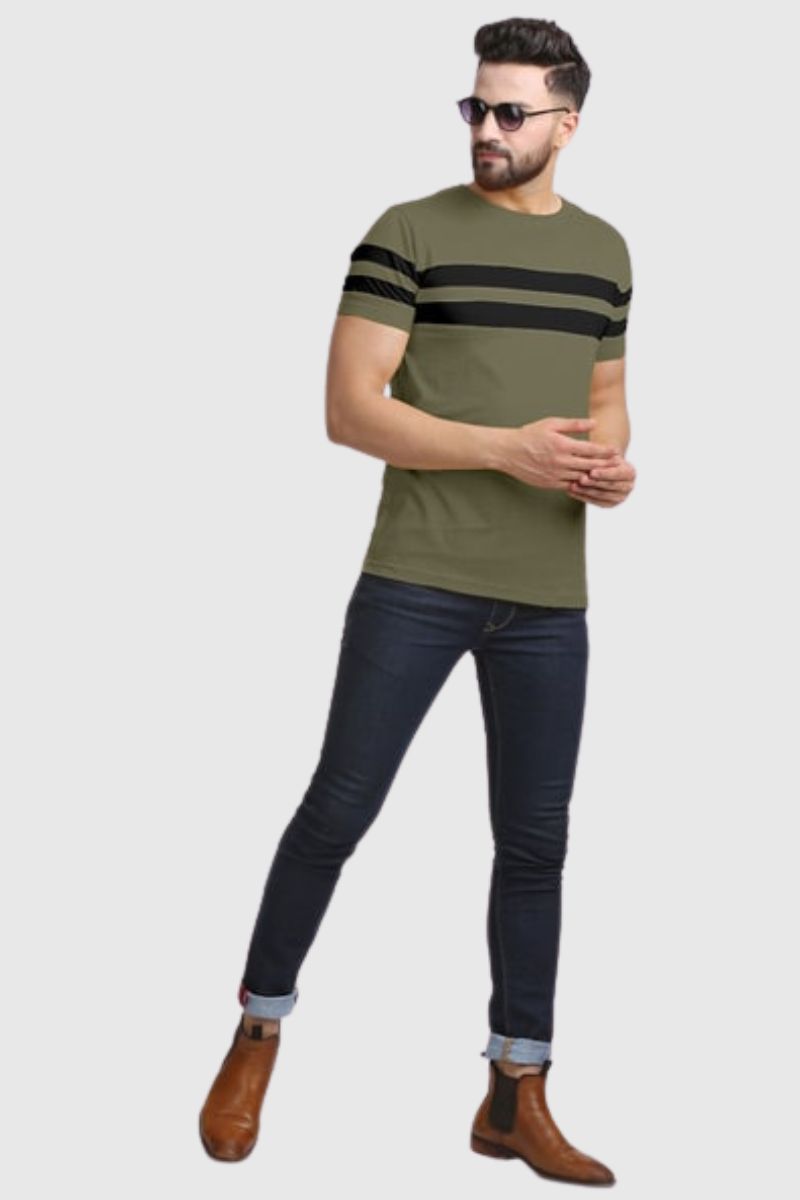 Attitude Color Block Cut & Sew Half Sleeves T-Shirt