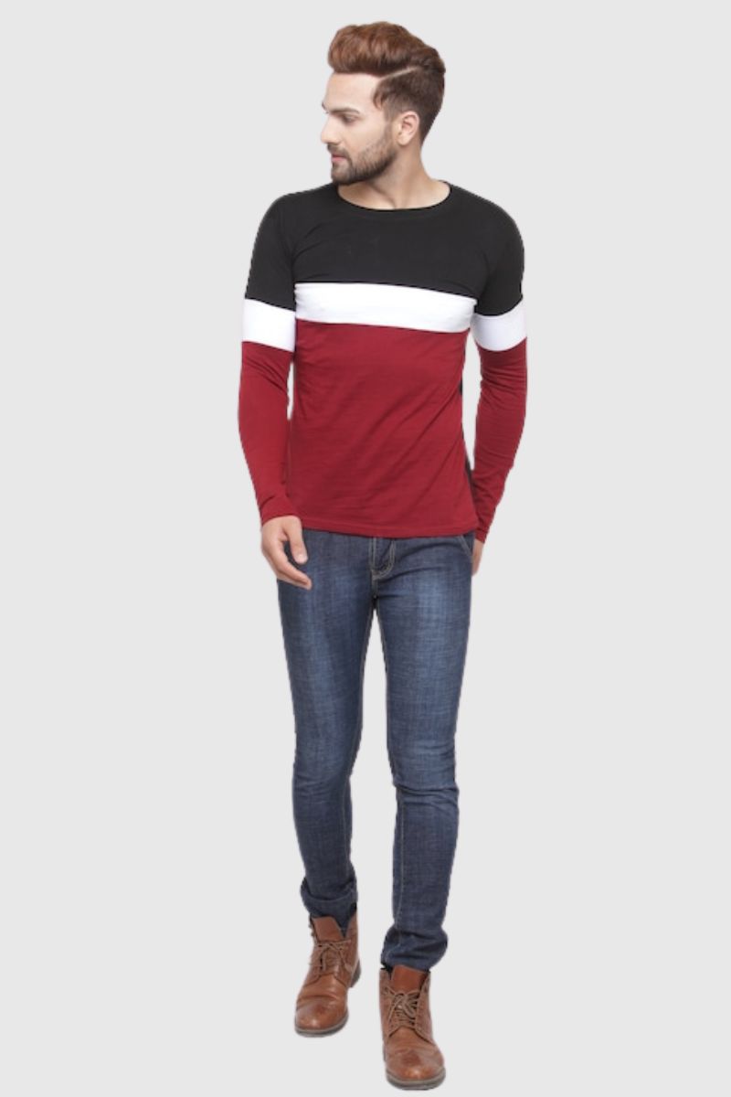Attitude Color Block Full Sleeves T-Shirt