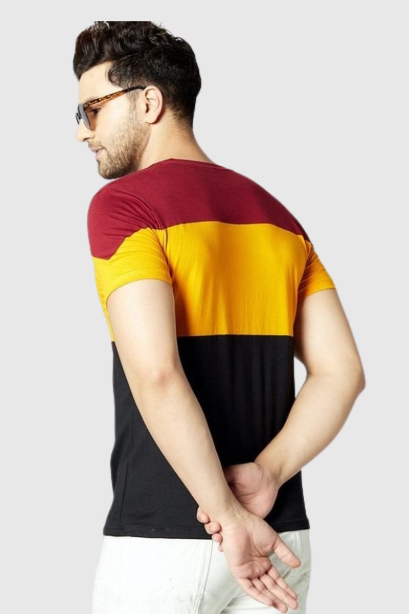 Attitude Stripted Colourblock Crew- Neck T-shirt