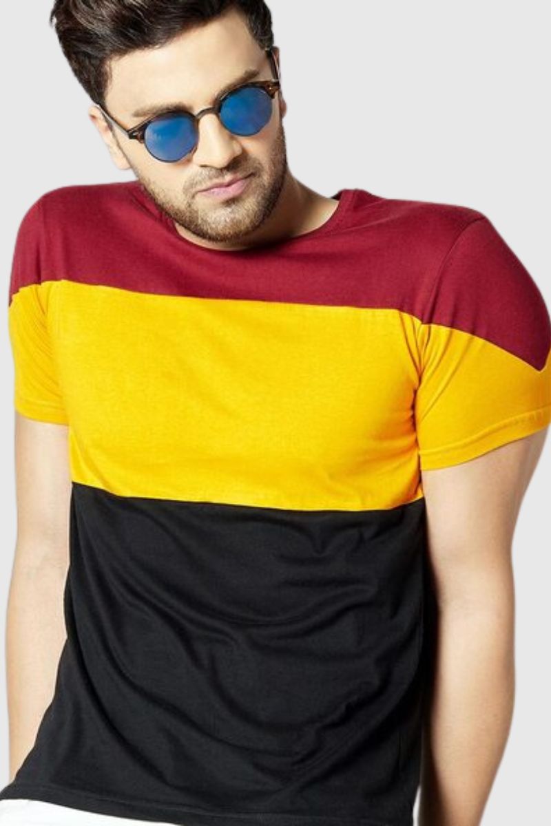 Attitude Stripted Colourblock Crew- Neck T-shirt