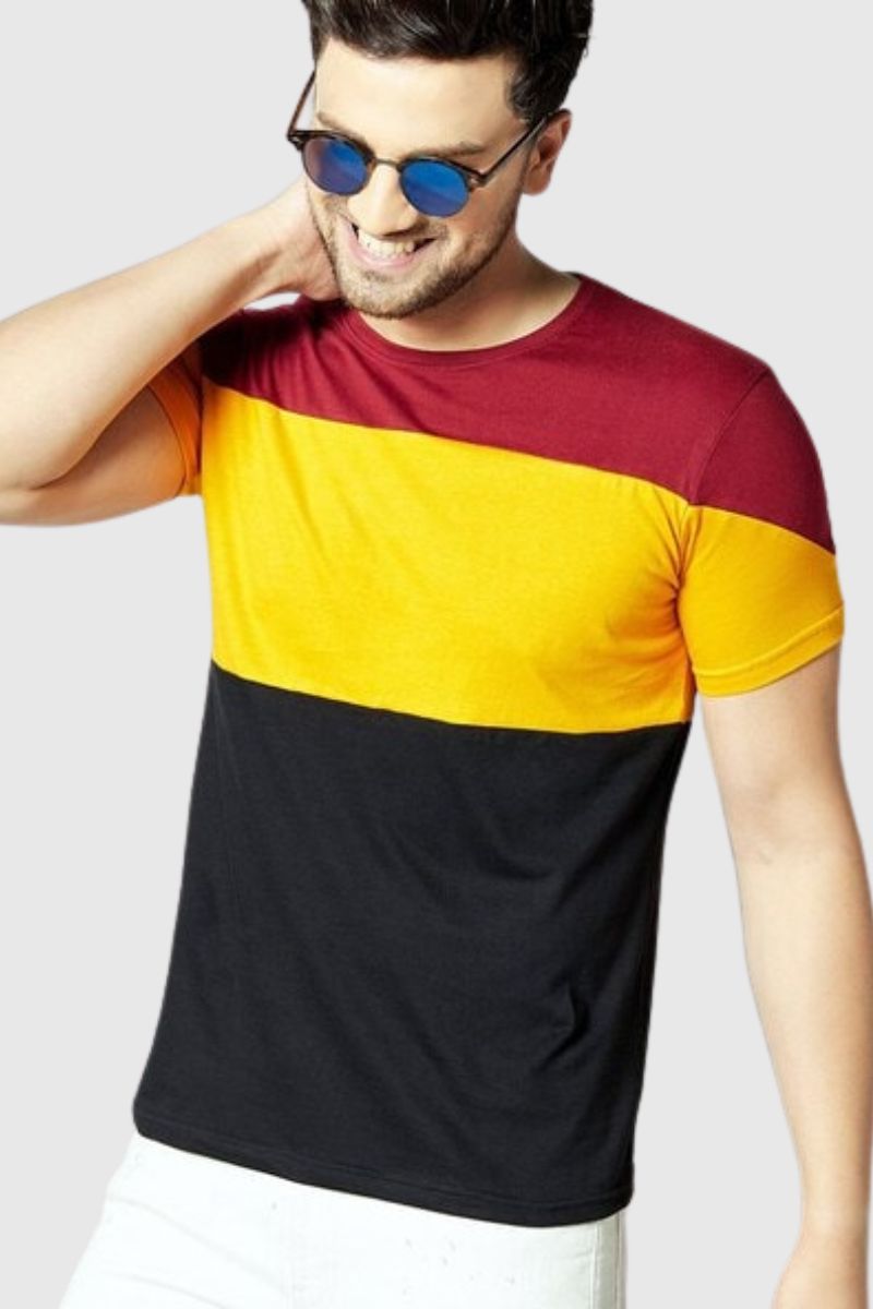 Attitude Stripted Colourblock Crew- Neck T-shirt