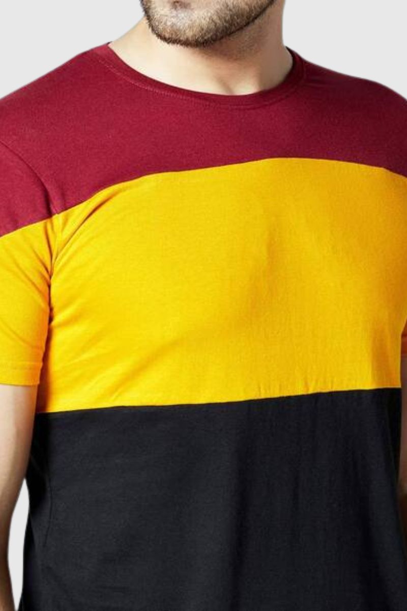 Attitude Stripted Colourblock Crew- Neck T-shirt