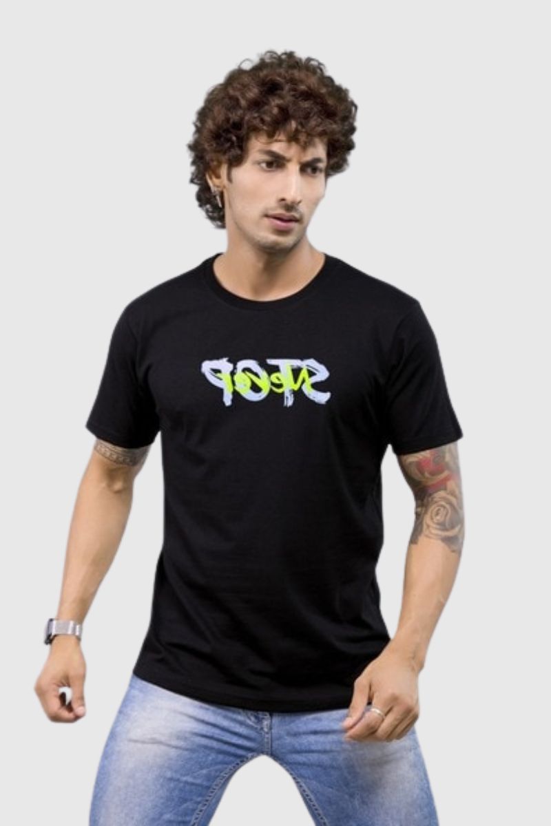 Attitude "Never Stop" Printed Half Sleeves T-Shirt