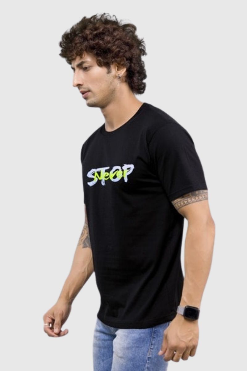 Attitude "Never Stop" Printed Half Sleeves T-Shirt