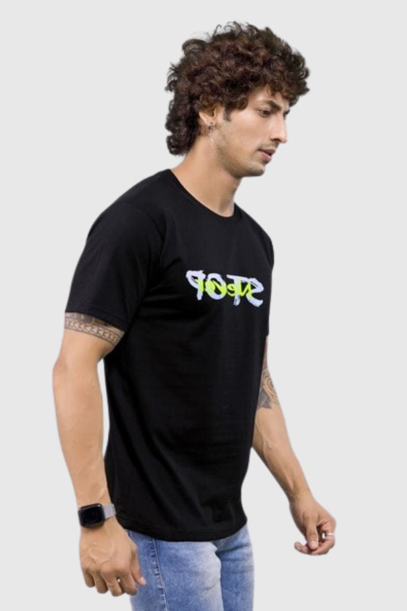 Attitude "Never Stop" Printed Half Sleeves T-Shirt