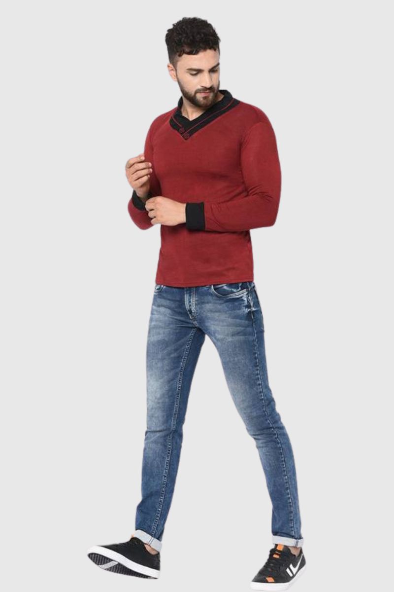 Attitude V-Neck Full Sleeves T-Shirt