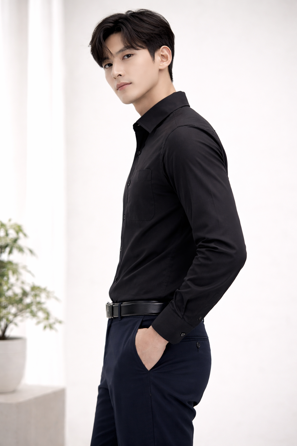 Attitude Start of Fashion Men’s Classic Black Slim Fit Formal Shirt – Premium Cotton, Full Sleeves