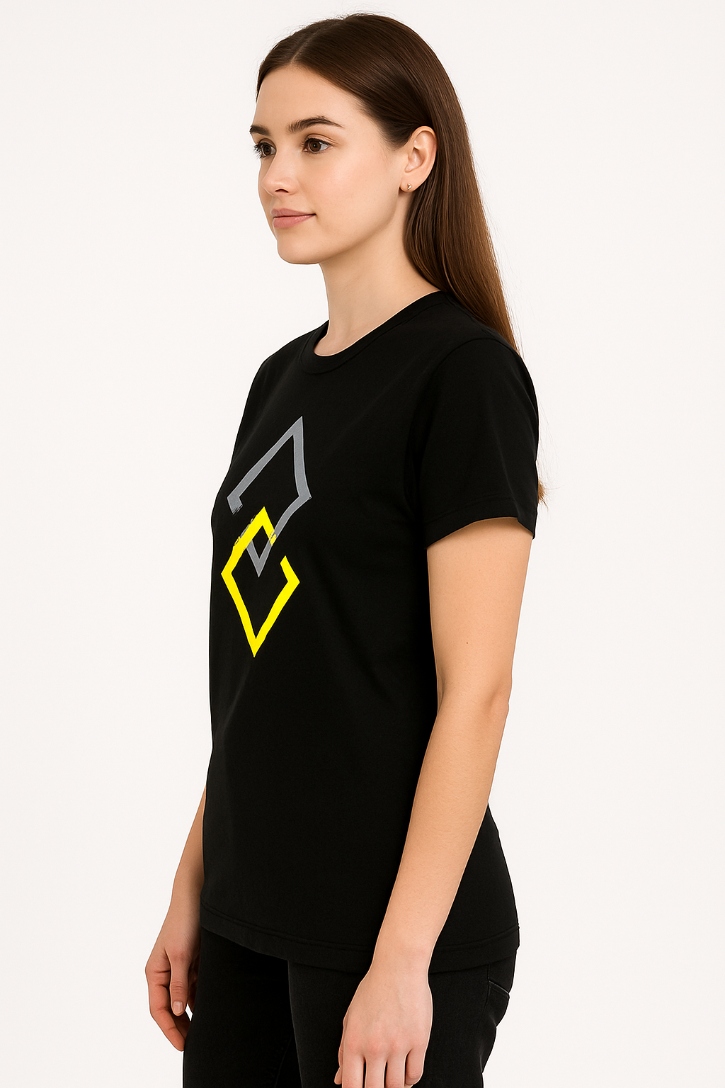 Attitude Start Of Fashion Women’s Black Geometric Print T-Shirt – Minimalist Modern Graphic Tee