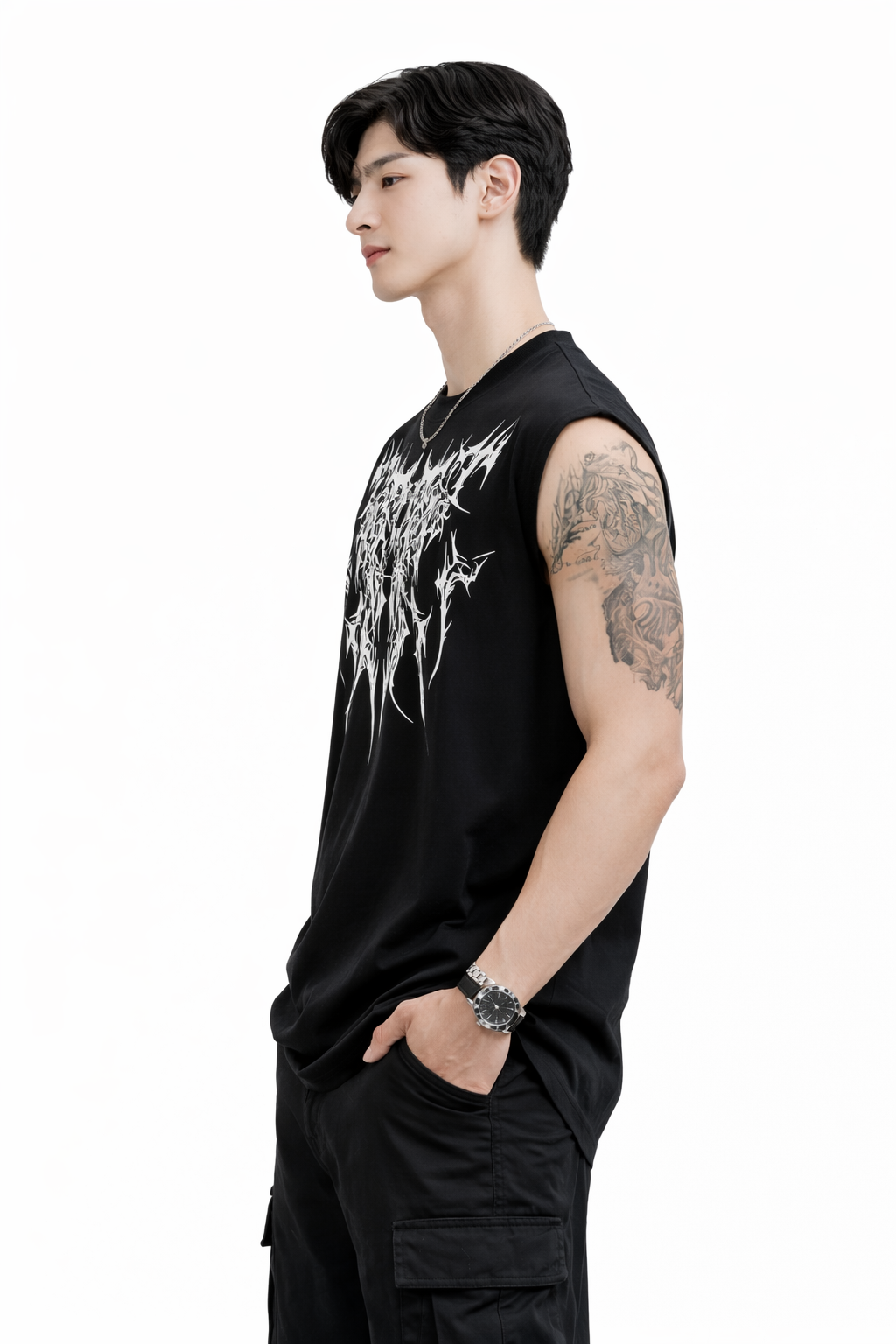 Attitude Start of Fashion Men’s Trendy Sleeveless T-Shirt – Bold Chest Print