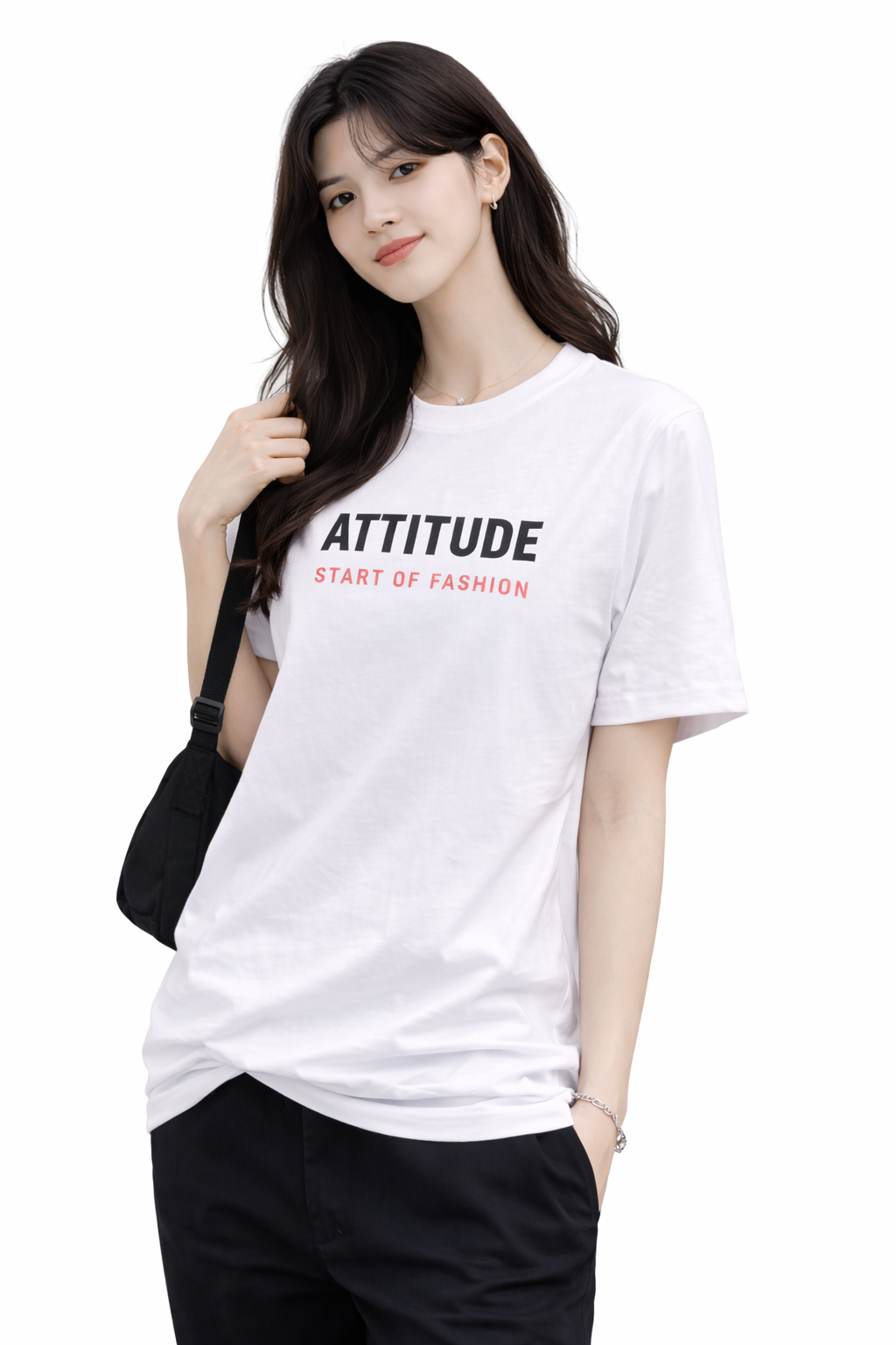 Attitude Start of Fashion Women’s White Attitude Graphic Round Neck T-Shirt