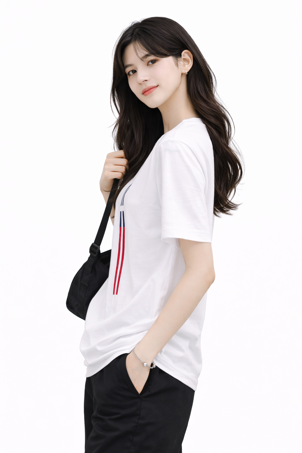 Attitude Start of Fashion Women’s White Minimal Stripe Casual Cotton T-Shirt