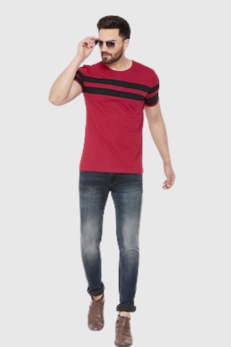 Attitude Color Block Cut & Sew Half Sleeves T-Shirt