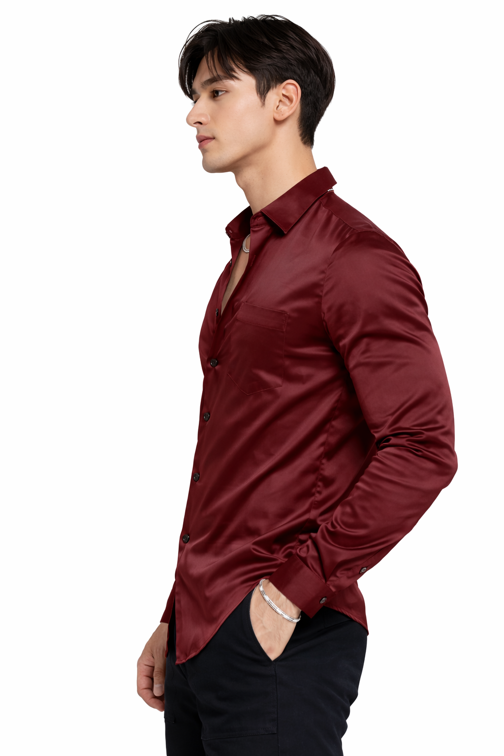 Attitude Start of Fashion Men’s Premium Maroon Satin Slim Fit Shirt – Full Sleeve Party Wear