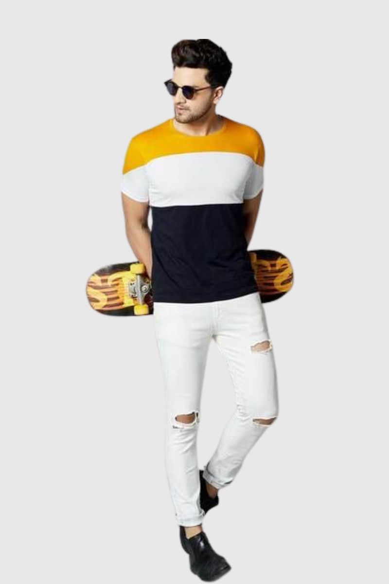 Attitude Stripted Colourblock Crew- Neck T-shirt