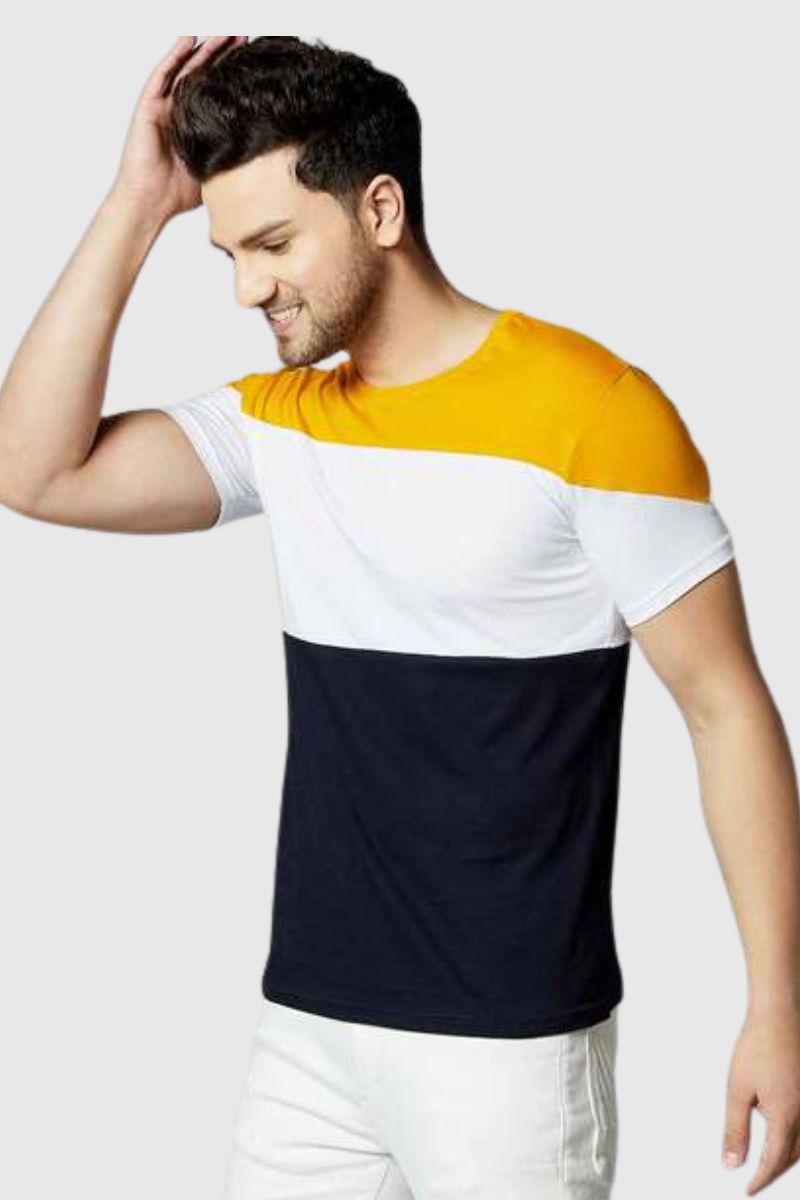 Attitude Stripted Colourblock Crew- Neck T-shirt
