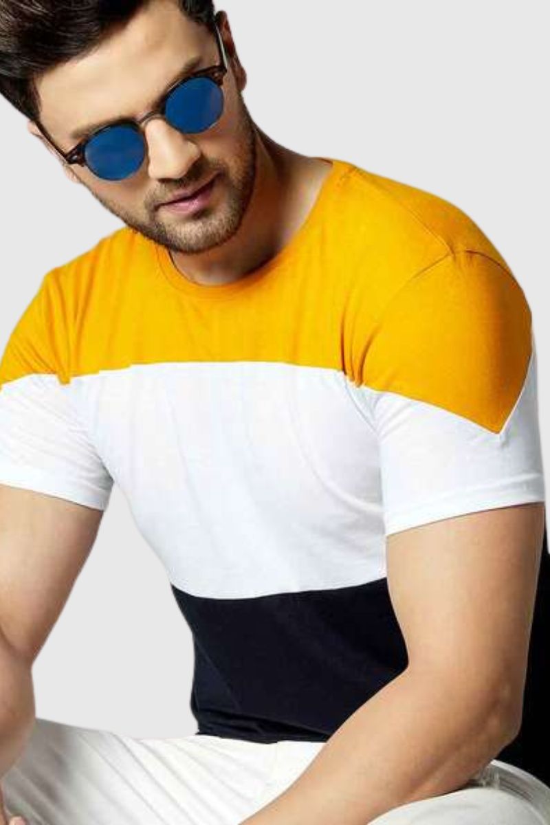 Attitude Stripted Colourblock Crew- Neck T-shirt