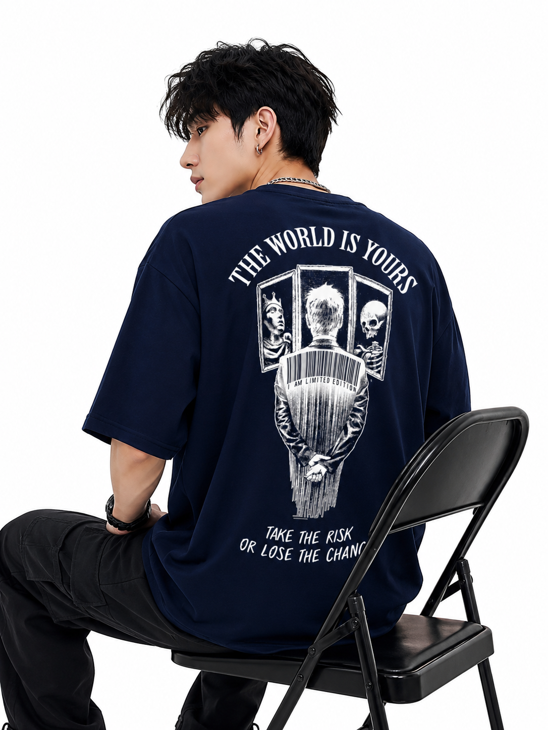 ATTITUDE START OF FASHION The World Is Yours Graphic Oversized NavyBlue T-Shirt