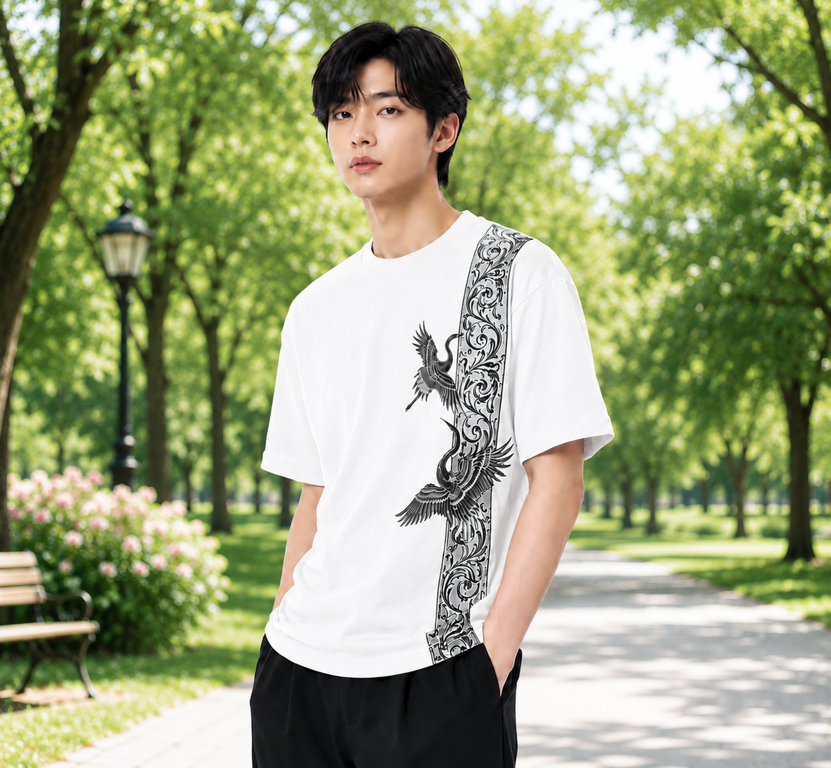 Attitude Men Bird Fly Printed Oversized Fit Cotton T- Shirt