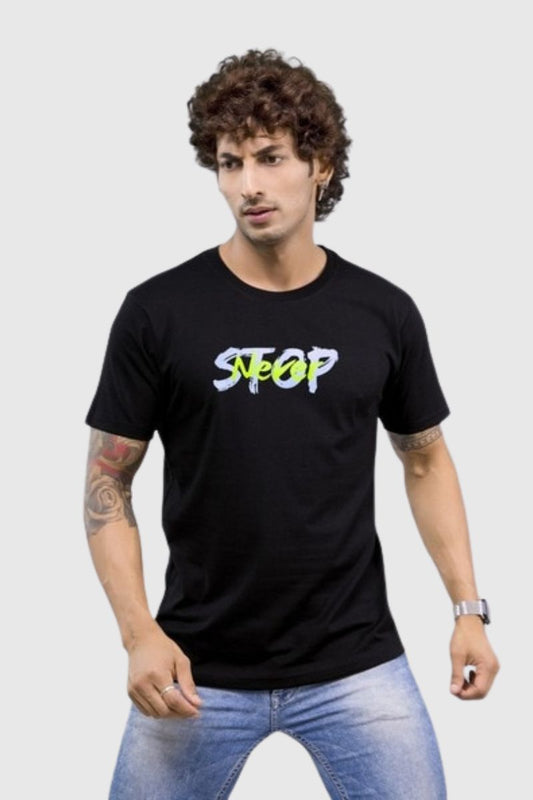 Attitude "Never Stop" Printed Half Sleeves T-Shirt