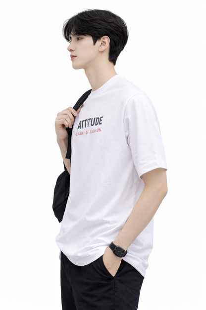 Attitude Start of Fashion White Crew Neck T-Shirt for Men – Attitude Graphic Print