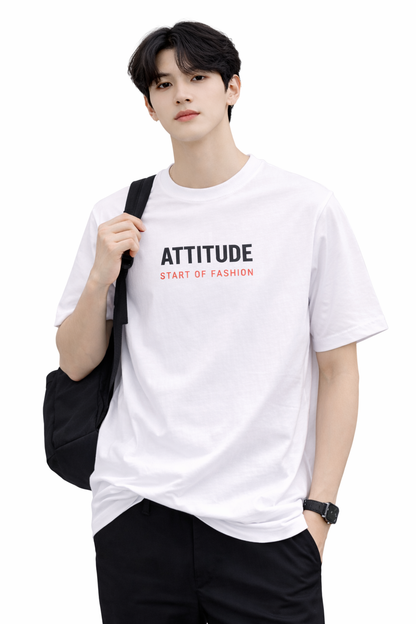 Attitude Start of Fashion White Crew Neck T-Shirt for Men – Attitude Graphic Print