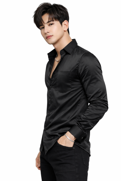 Attitude Start of Fashion Men’s Premium Black Satin Slim Fit Shirt – Full Sleeve Party Wear