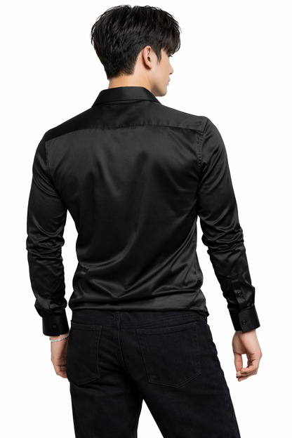 Attitude Start of Fashion Men’s Premium Black Satin Slim Fit Shirt – Full Sleeve Party Wear