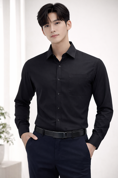 Attitude Start of Fashion Men’s Classic Black Slim Fit Formal Shirt – Premium Cotton, Full Sleeves