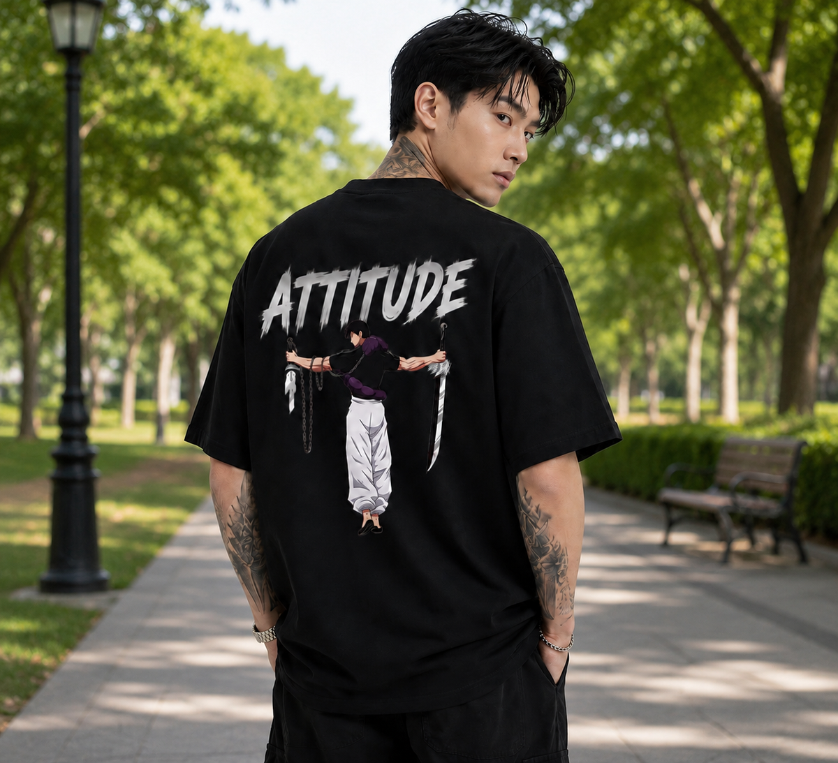 Attitude Oversized Anime Graphic T-Shirt for Men | Cotton Printed Tee Japanese Streetwear Style