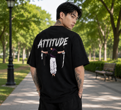 Attitude Oversized Anime Graphic T-Shirt for Men | Cotton Printed Tee Japanese Streetwear Style