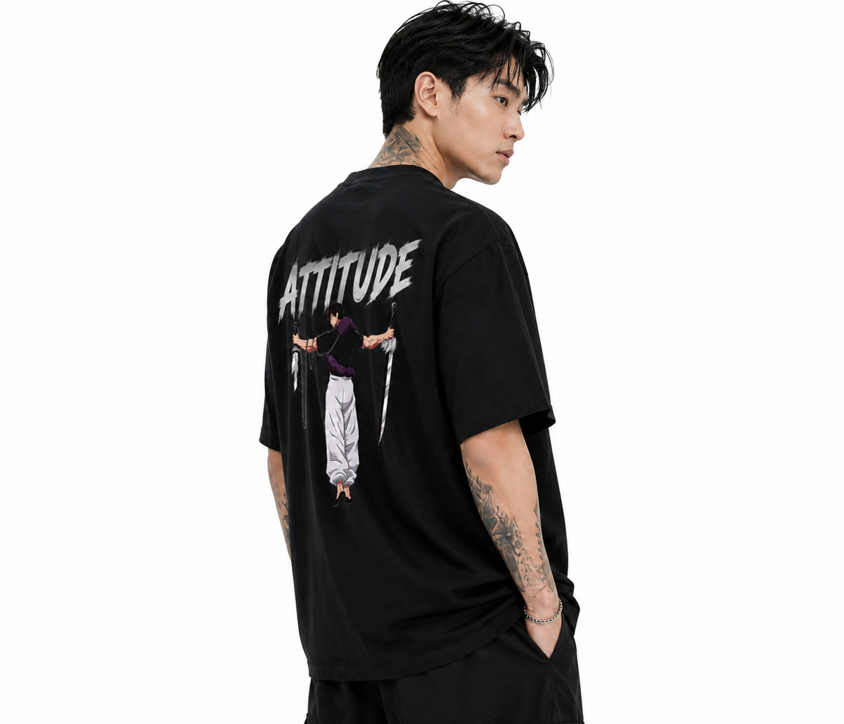 Attitude Oversized Anime Graphic T-Shirt for Men | Cotton Printed Tee Japanese Streetwear Style