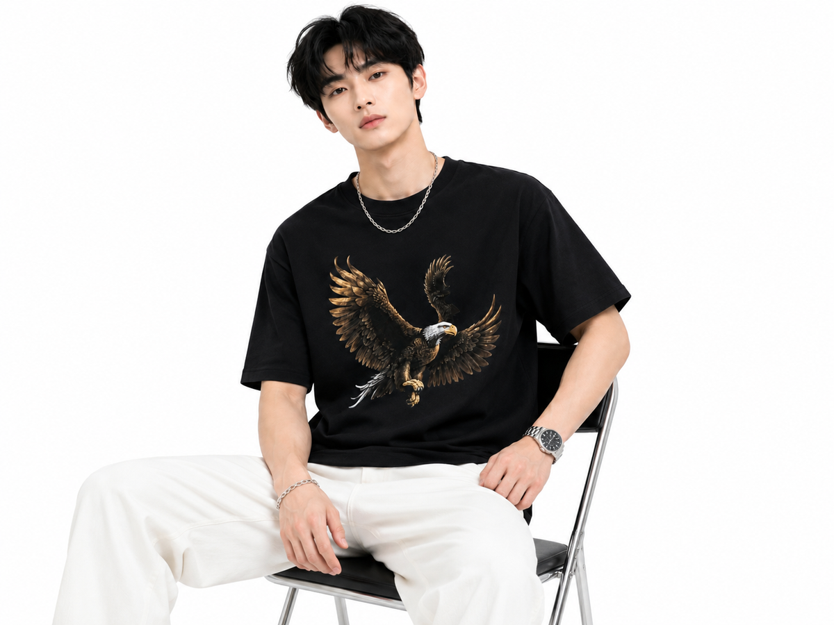 Attitude Eagle Graphic Oversized T-Shirt for Men