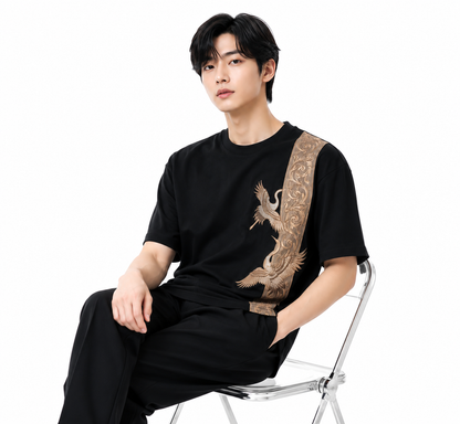 Attitude Men Bird Fly Printed Oversized Fit Cotton T- Shirt