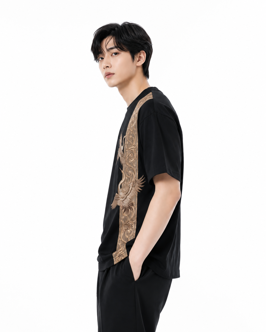 Attitude Men Bird Fly Printed Oversized Fit Cotton T- Shirt