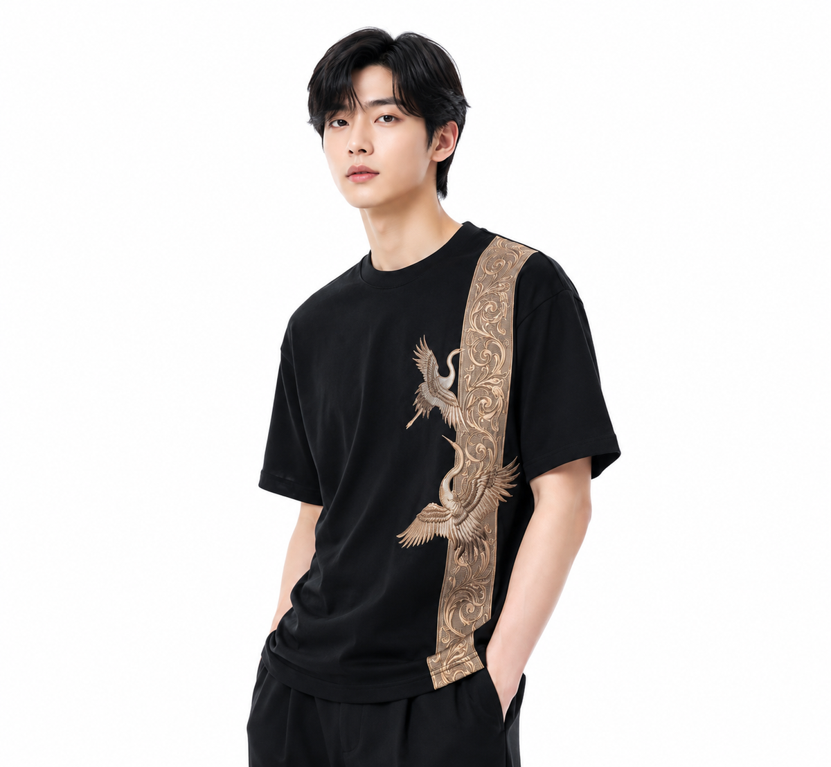 Attitude Men Bird Fly Printed Oversized Fit Cotton T- Shirt
