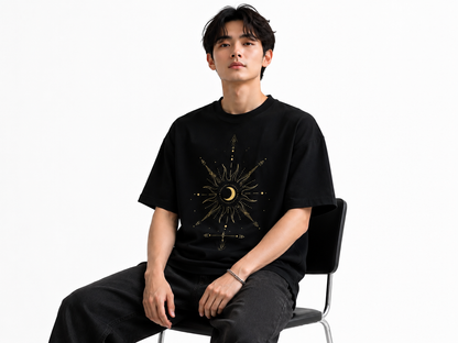 Attitude Men Sun Printed Crew Neck Oversized Fit Cotton T- Shirt