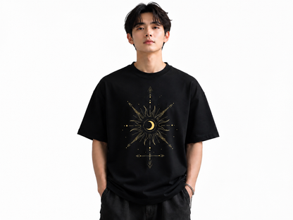 Attitude Men Sun Printed Crew Neck Oversized Fit Cotton T- Shirt