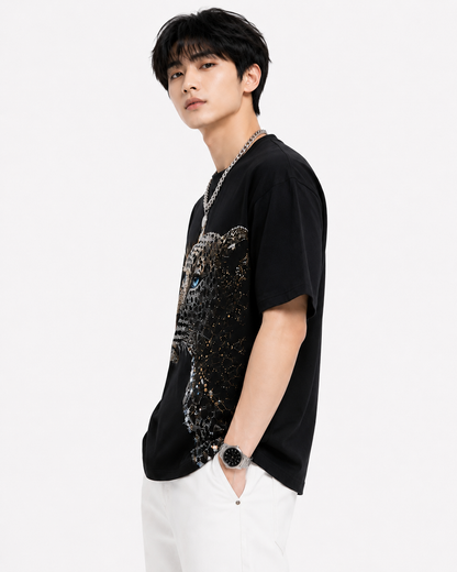Attitude Men Tiger Warrior Oversized Black Tee | Anime T Shirt | Baggy T Shirt