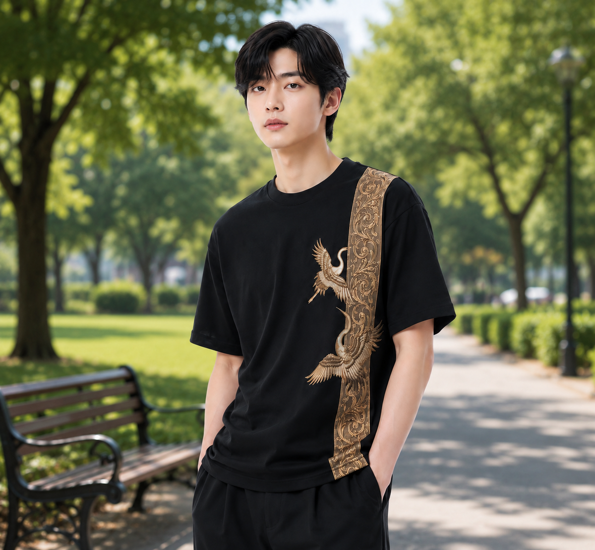 Attitude Men Bird Fly Printed Oversized Fit Cotton T- Shirt