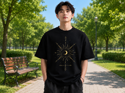 Attitude Men Sun Printed Crew Neck Oversized Fit Cotton T- Shirt