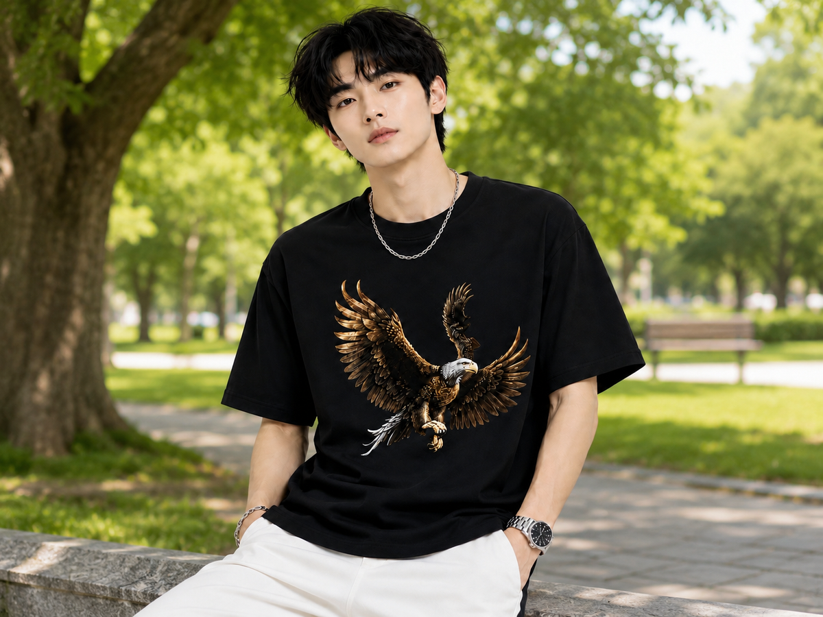 Attitude Eagle Graphic Oversized T-Shirt for Men