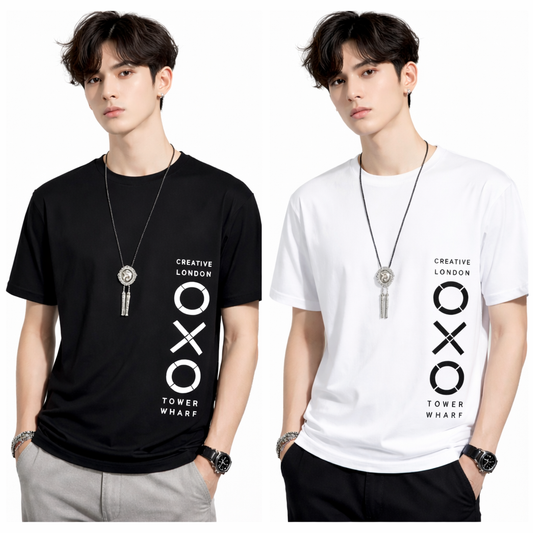 ATTITUDE START OF FASHION Pack of 2 Men’s Cotton Graphic T-Shirts (Black & White)