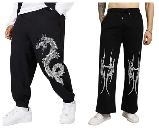 Attitude Men’s Regular Fit Baggy Lower Combo – Trendy Printed Cotton Joggers
