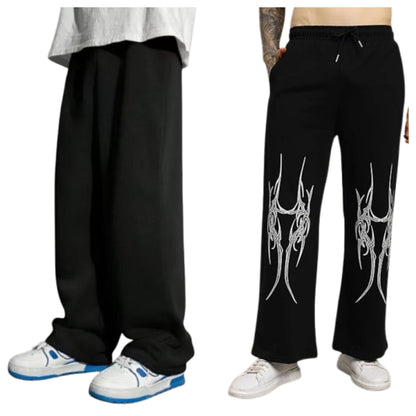 Attitude Combo Men's Regular Fit Printed Baggy Lower– Cotton Blend Joggers with Elastic Waistband & Pockets |
