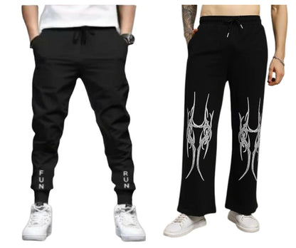 Attitude Combo Men's Regular Fit Printed Lower– Cotton Blend Joggers with Elastic Waistband & Pockets |