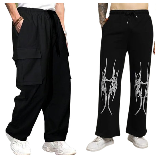 Attitude Combo Men's Regular Fit Printed Lower– Cotton Blend Joggers with Elastic Waistband & Pockets |