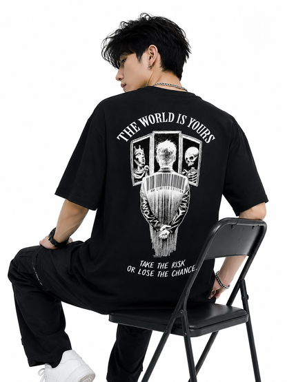 ATTITUDE START OF FASHION The World Is Yours Graphic Oversized Black T-Shirt
