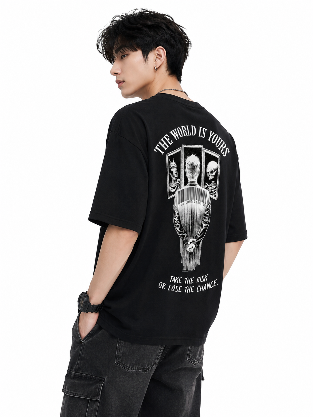 ATTITUDE START OF FASHION The World Is Yours Graphic Oversized Black T-Shirt
