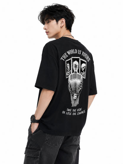 ATTITUDE START OF FASHION The World Is Yours Graphic Oversized Black T-Shirt