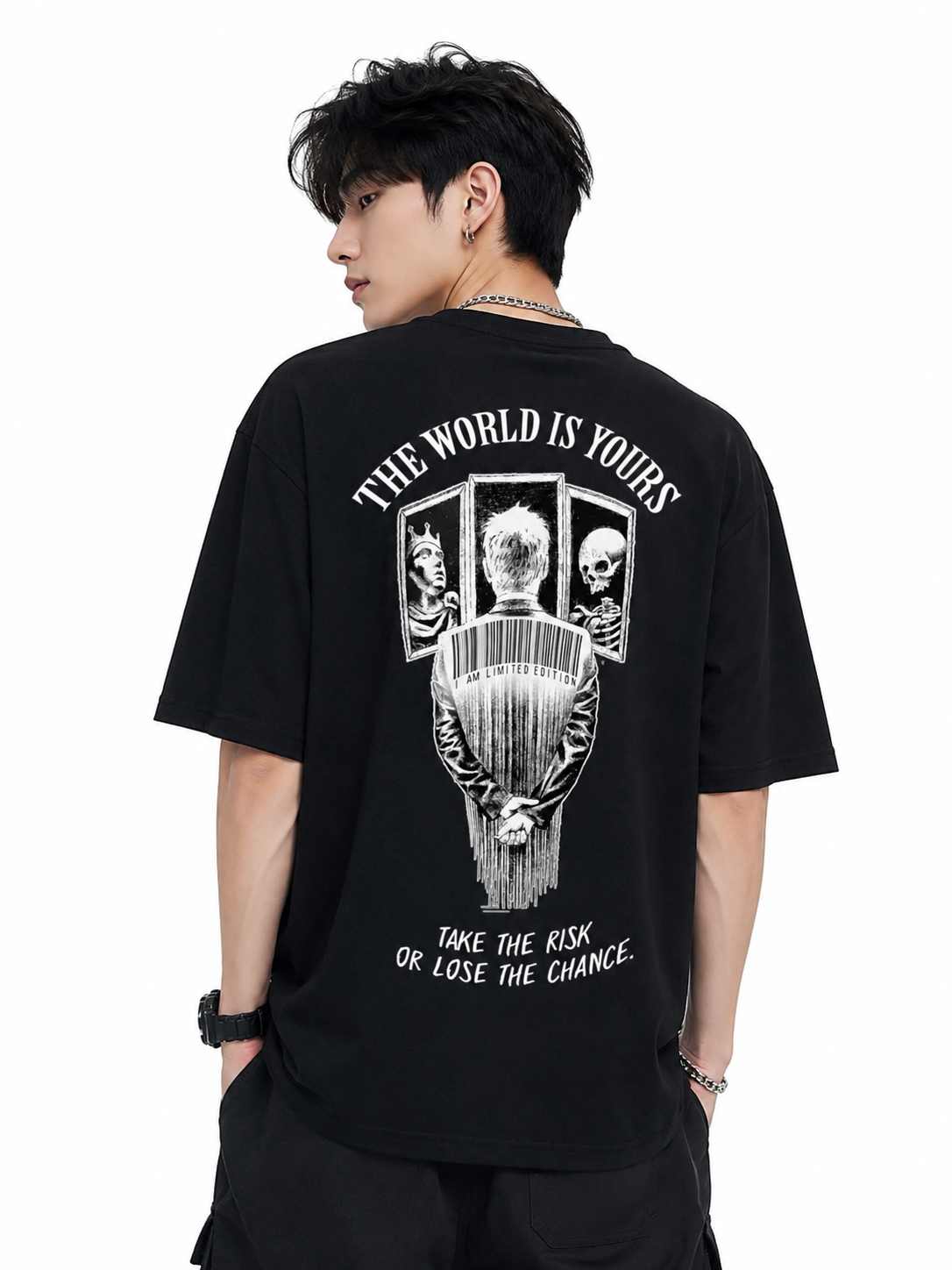 ATTITUDE START OF FASHION The World Is Yours Graphic Oversized Black T-Shirt